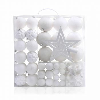 DecoKing Sada vianočných ozdôb Shiny biela, 100 ks