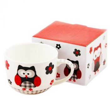 Porcelánový hrnček Čierna sova v darčekovej krabičke 500 ml