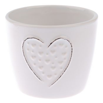 Keramický obal na kvetináč Little hearts biela, pr. 10,5 cm