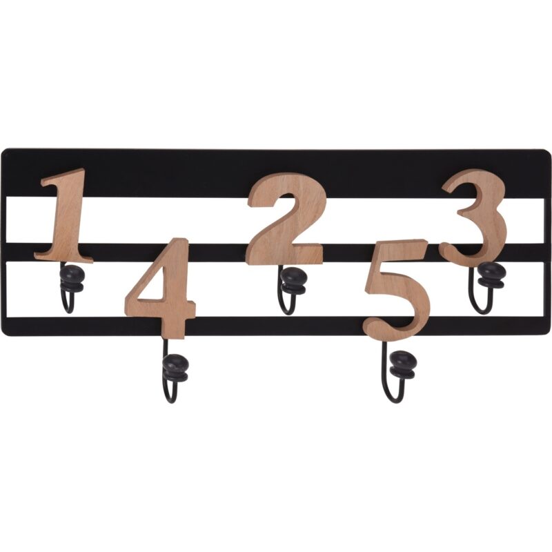 Nástenný vešiak 5 háčikov Numeros, čierna