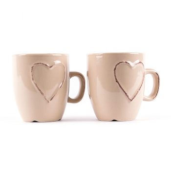 Sada kameninových hrnčekov Heart 150 ml, 2 ks, béžová