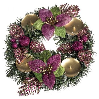 HTH Ozdobený adventný veniec pr. 25 cm ružová