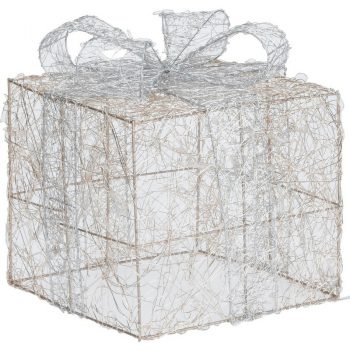 Vianočná drôtená dekorácia Gift zlatá, 15 LED