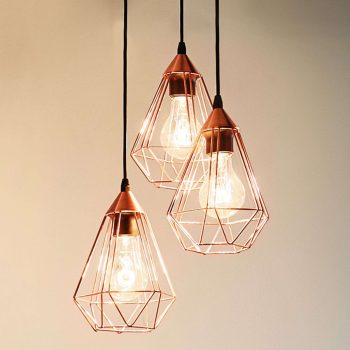 Závesná lampa Tarbes, medená, 3-pl., okrúhla