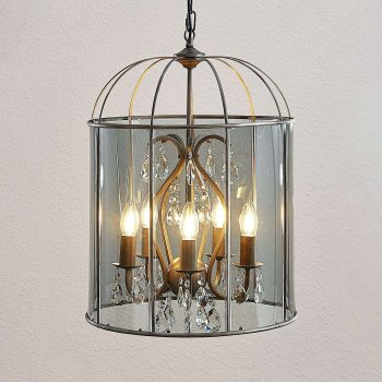 Závesná lampa Raquel so sklom a krištáľmi
