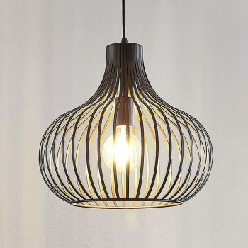 Klietková závesná lampa Frances, hnedá, Ø 38 cm