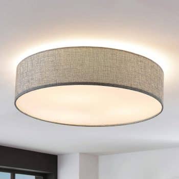 Stropná lampa Gordana zo sivého ľanu, 57 cm