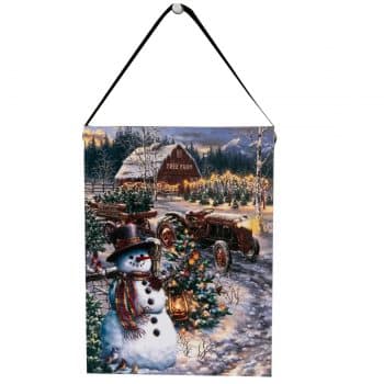 Altom LED obraz na plátne Snehuliak na farme, 15 x 20 cm
