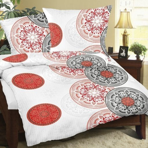 Bellatex Krepové obliečky Mandala červená, 140 x 220 cm, 70 x 90 cm