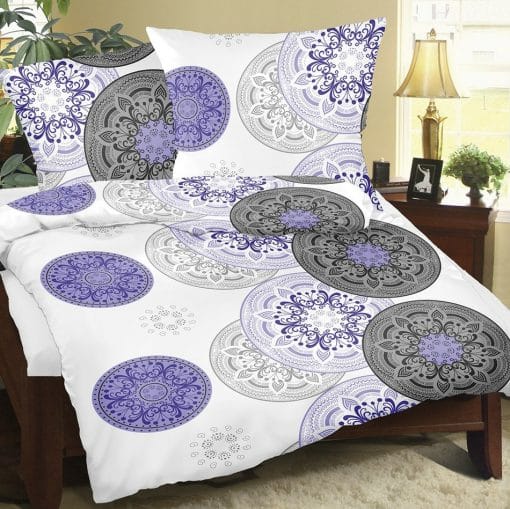 Bellatex Krepové obliečky Mandala fialová, 140 x 220 cm, 70 x 90 cm