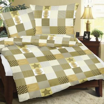 Bellatex Krepové obliečky Patchwork hnedá, 140 x 200 cm, 70 x 90 cm