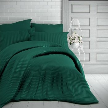 Kvalitex Saténové obliečky Stripe tmavozelená, 140 x 220 cm, 70 x 90 cm