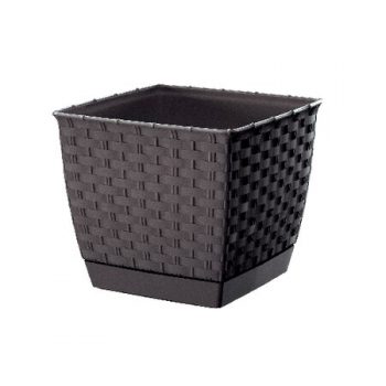 PROSPERPLAST DRLK Ratolla Square kvetináč s miskou antracit 25 cm