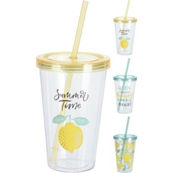 Plastový téglik so slamkou 600 ml 3 designy