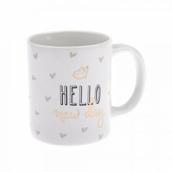 Porcelánový hrnček Hello so srdiečkami 320 ml, zlatá