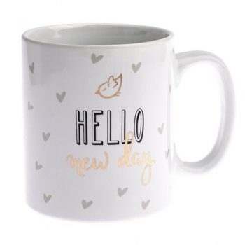Porcelánový hrnček Hello so srdiečkami 650 ml, zlatá