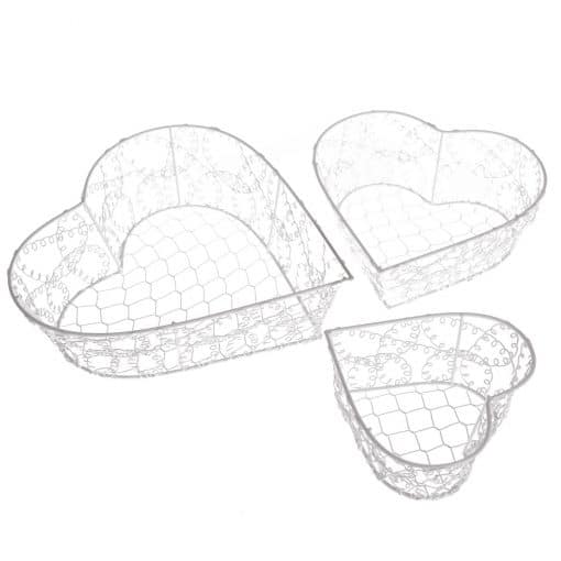 Sada dekoračných kovových košíkov Wire heart, 3 ks