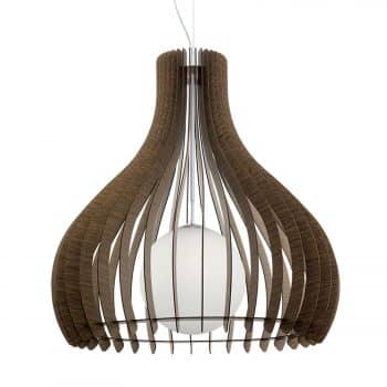 Závesná lampa Tindori s drevenými lamelami, hnedá