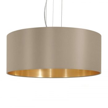 Závesná lampa Maserlo okrúhle, taupe-zlatá