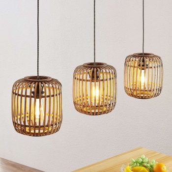 Lindby Marly závesná lampa, ratan, 3-plameňová