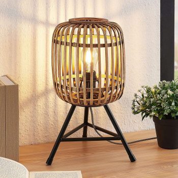 Lindby Marly stolná lampa, ratanové tienidlo
