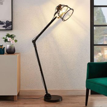 Lindby Maximilia klietková stojaca lampa, čierna