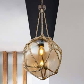 Sklenená lampa Tiko s konopnou sieťou hrdzavá