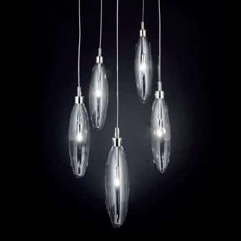Sklenená závesná lampa Flo 5-pl. číra