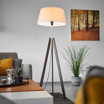 Drevená stojaca lampa Thea tienidlo šampanské