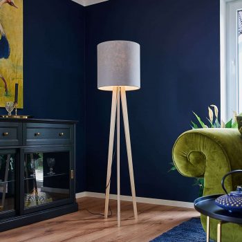 Textilná stojaca lampa Nida trojnohý podstavec