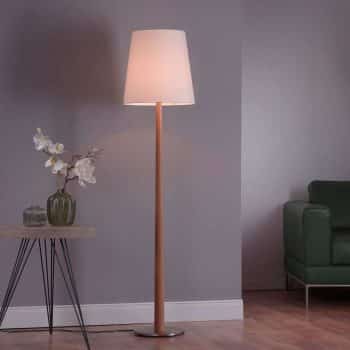 Lucande Elif stojaca lampa biela, kužeľ dub