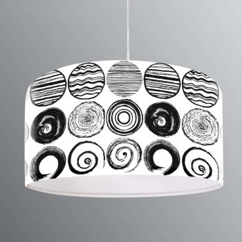 Potlačená závesná lampa Ueli, čiernobiely motív
