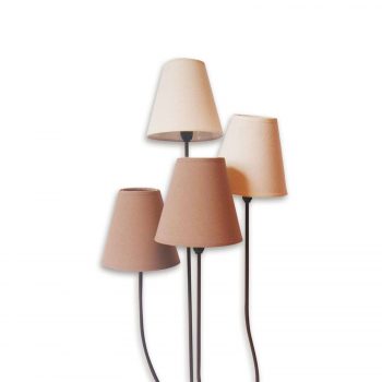 Štvor-plameňová textilná stojaca lampa hnedá biela - Image 2