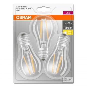 OSRAM LED žiarovka E27 Classic 827 7W číra 3ks - Image 2