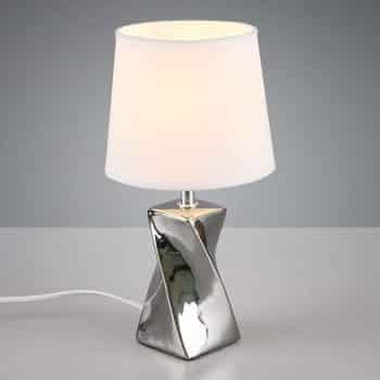 Stolná lampa Abeba z keramiky a bieleho textilu