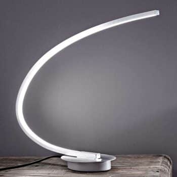 Stolná LED lampa Nalevi, tvar oblúka, striebro