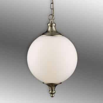 Guľovitá sklenená lampa Whisko, antická mosadz - Image 2