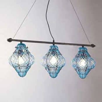Závesná lampa Classic ručne fúkaná modrá 3-pl.