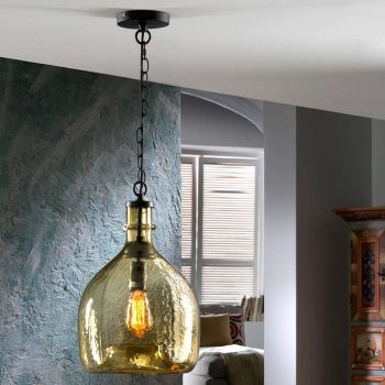 Sklenená závesná lampa Laia v retro vzhľade jantár - Image 2