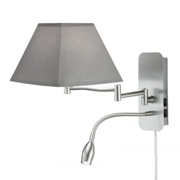 Textilné svetlo Hotel, LED lampa na čítanie sivé