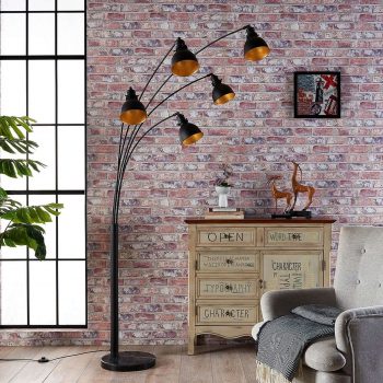 5-plameňová stojaca lampa Lira v čiernej a zlatej - Image 2