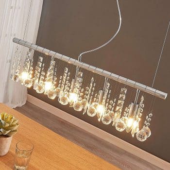 Podlhovastá závesná lampa Matei s krištáľmi, 5-pl.