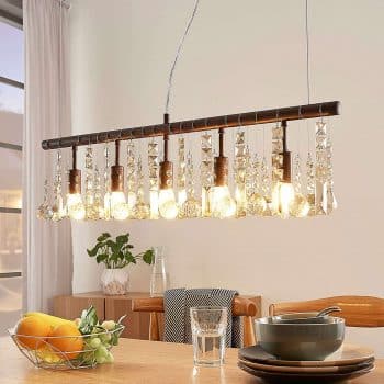 Krištáľová závesná lampa Matei hrdzavej farby 5-pl