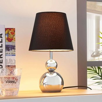Pochrómovaná textilná stolná lampa Andor čierna