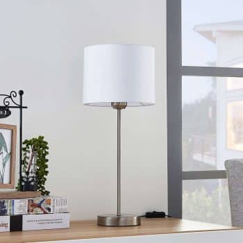 Biela stolná lampa Annatina s látkovým tienidlom - Image 2