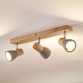 LED svetlo Filiz z dreva a betónu 3-plameňové dlhé