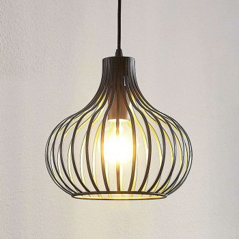 Klietková závesná lampa Frances, hnedá, Ø 28 cm