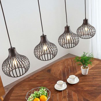 Klietková závesná lampa Frances, hnedá, 4 svetlá