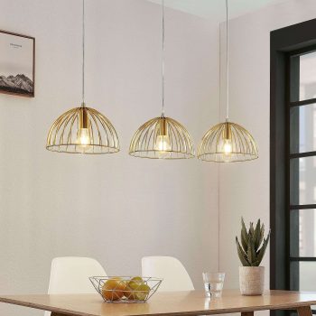 Klietková závesná lampa Deria, mosadzná, 3 svetlo - Image 2
