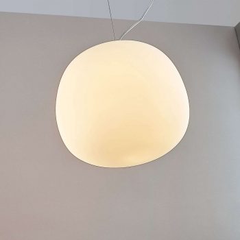 Sklená závesná lampa Ginevra, okrúhla, biela 38 cm - Image 2